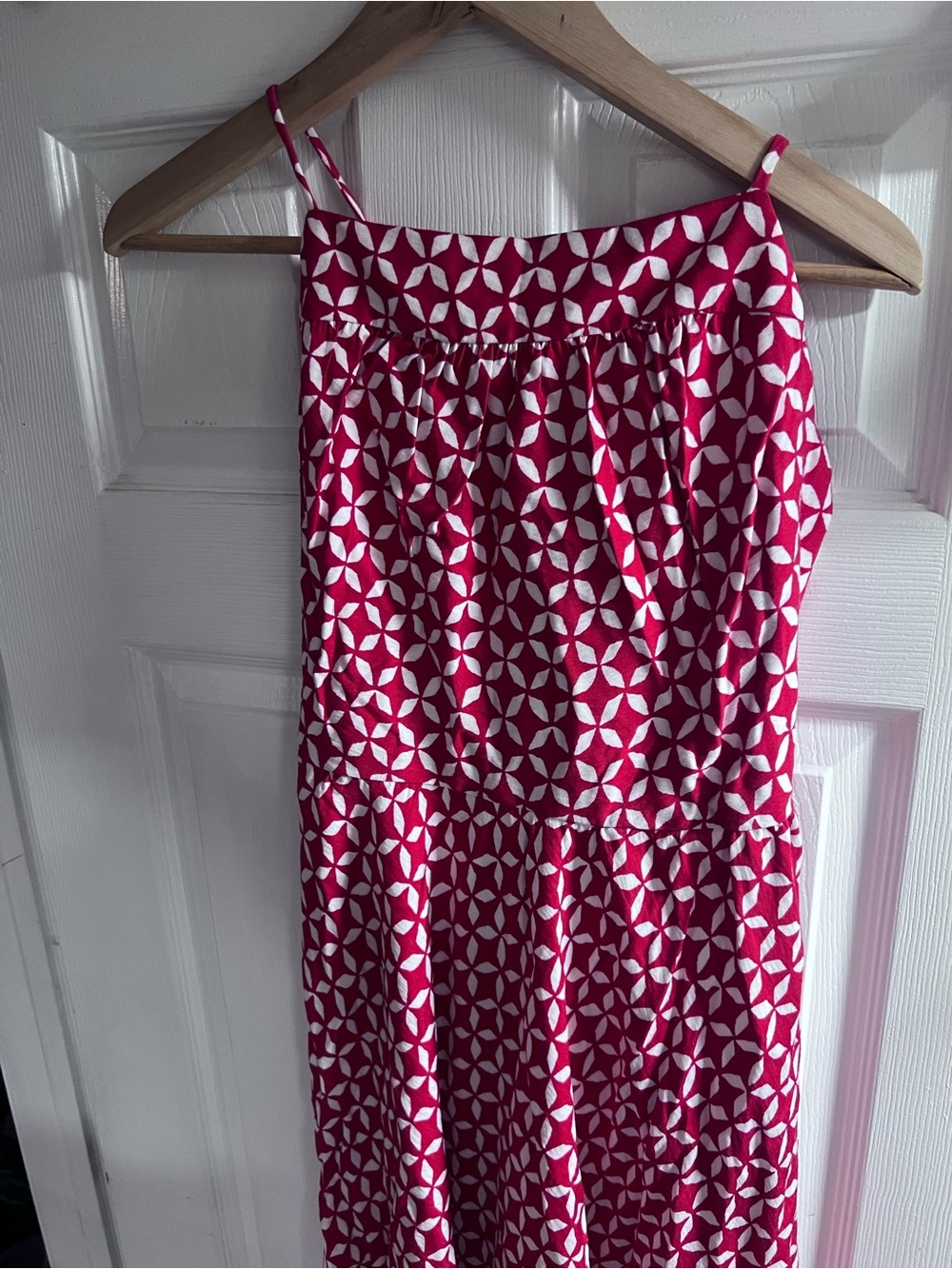Red and white Geometric Spaghetti-Strap Maxi Dress